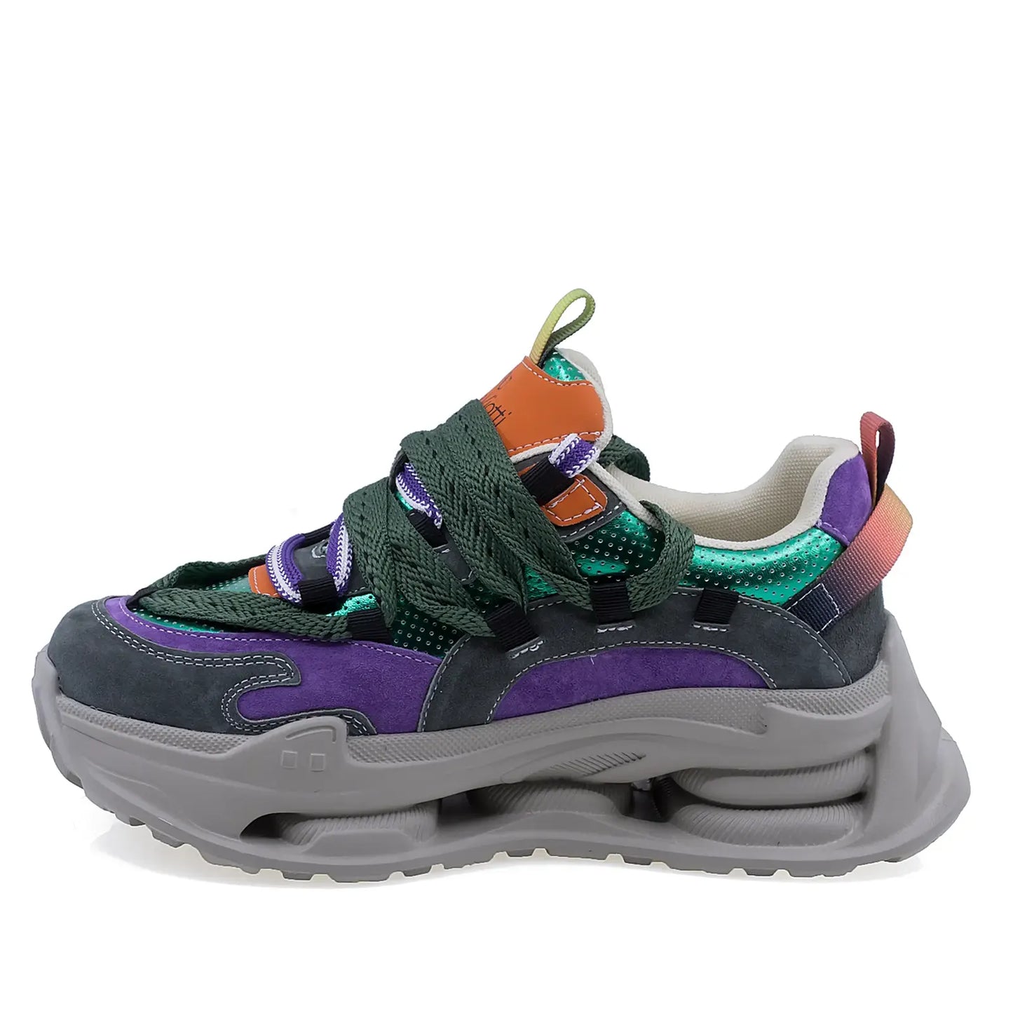 Pantofi dama sport Anna Viotti piele intoarsa D106-2 verde/multi