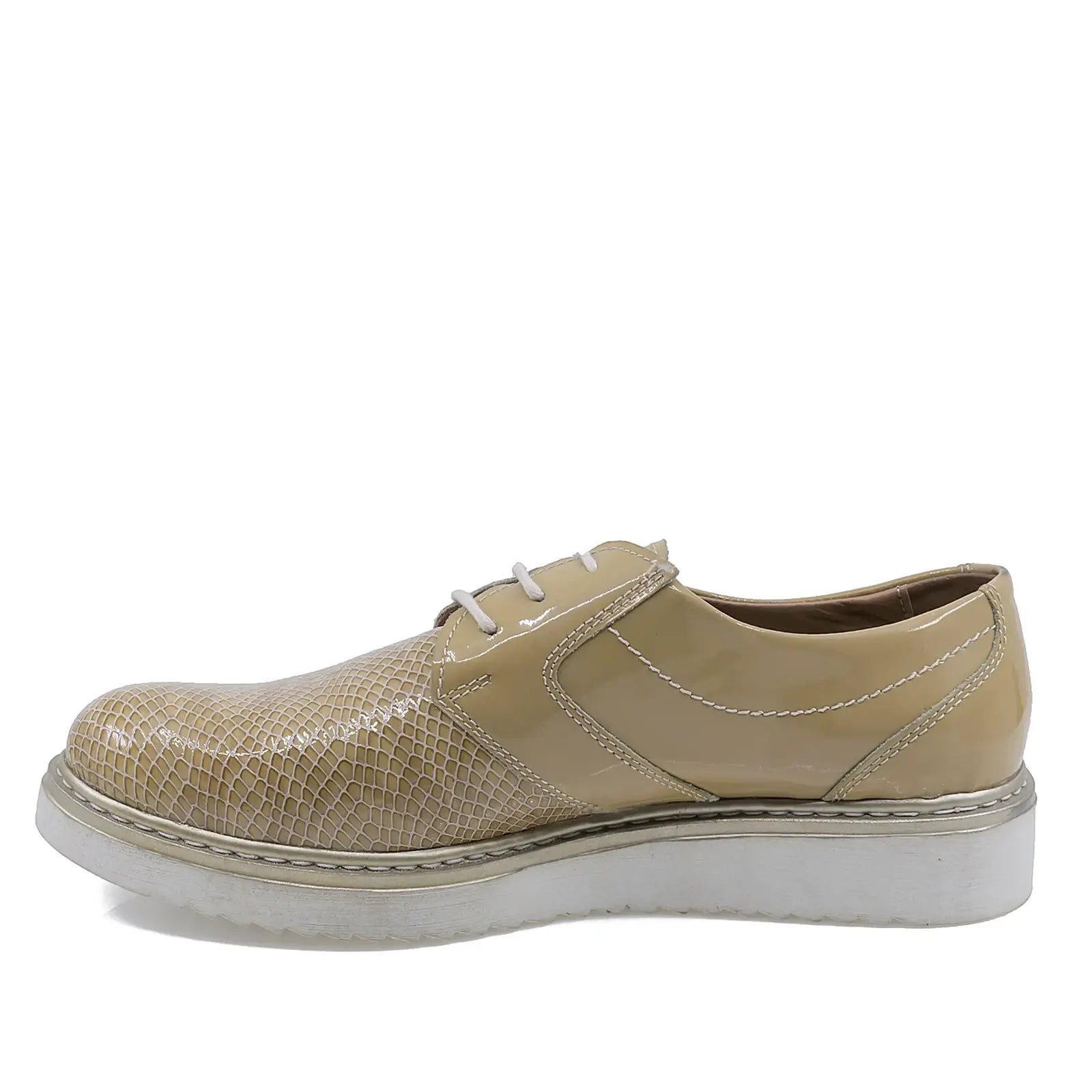 Pantofi dama casual piele lacuita Croco bej