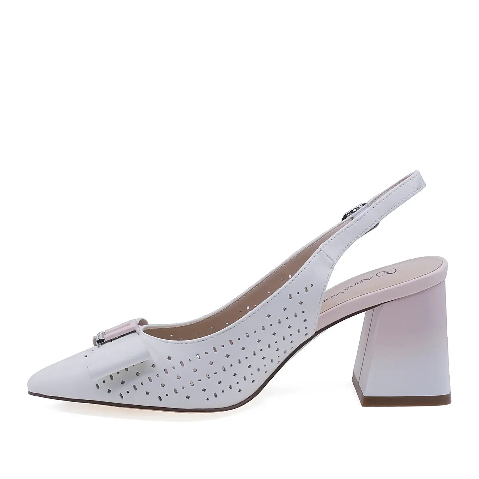 Pantofi eleganți damă Anna Viotti albi din piele naturală, model D106-QH3A234-GW1066V-J, vedere lateral stânga