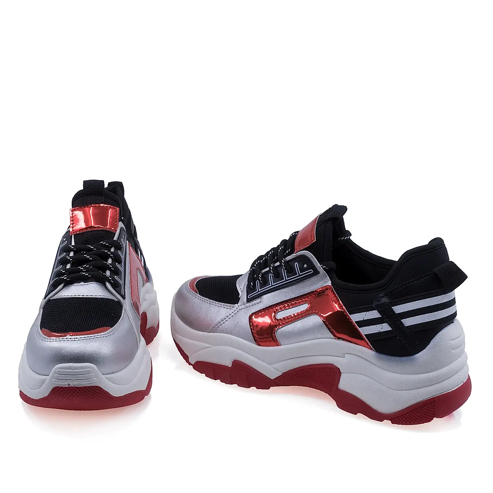 Pantofi dama sport poliuretan MK017 negru/rosu