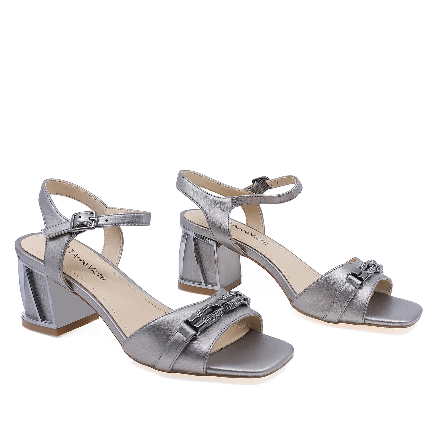 Sandale dama elegante Anna Viotti piele naturala D106-RD1167A96 argintiu