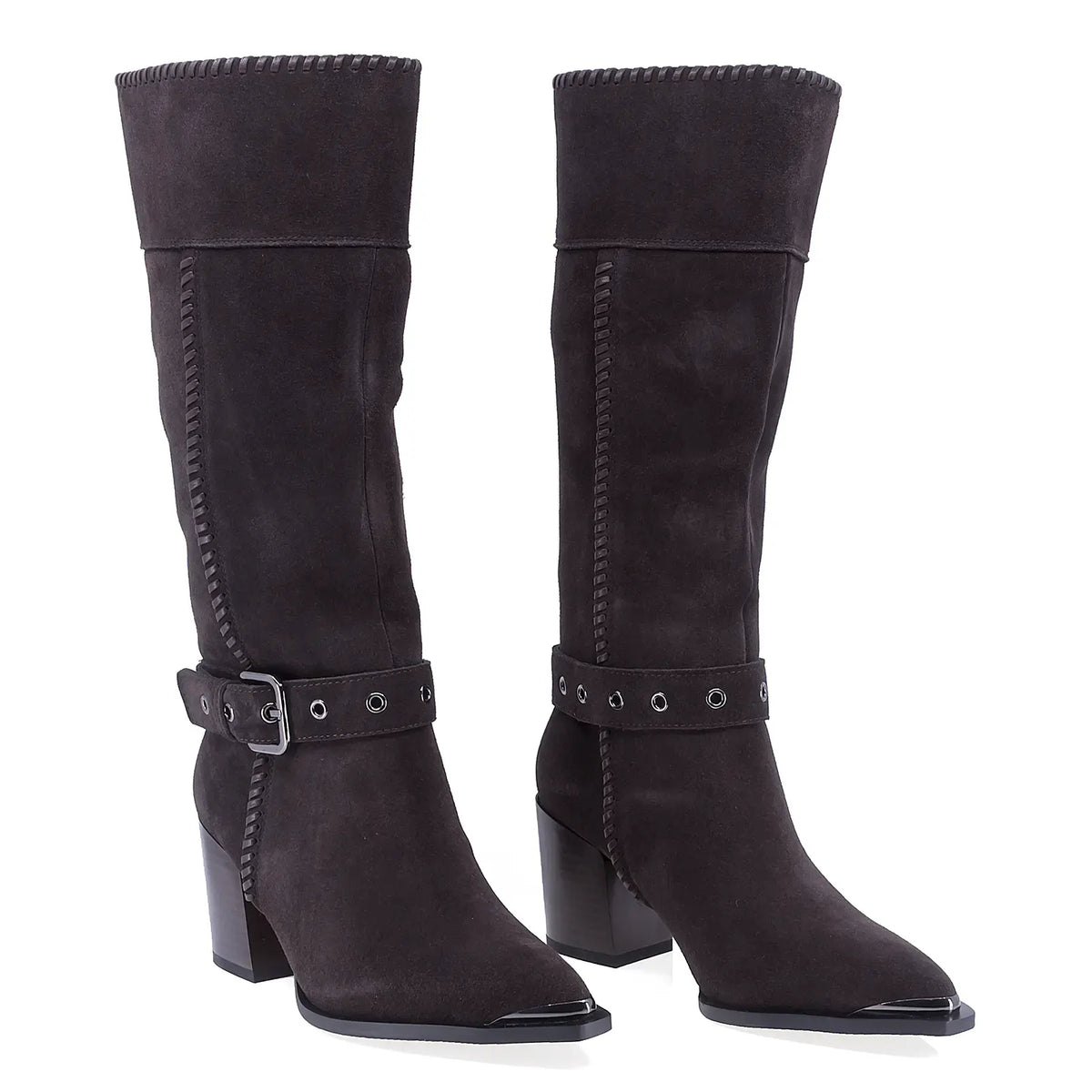 Cizme dama casual Anna Viotti piele intoarsa D106-K0B417-RZ5860P-DK maro