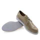 Pantofi dama casual piele lacuita Croco bej