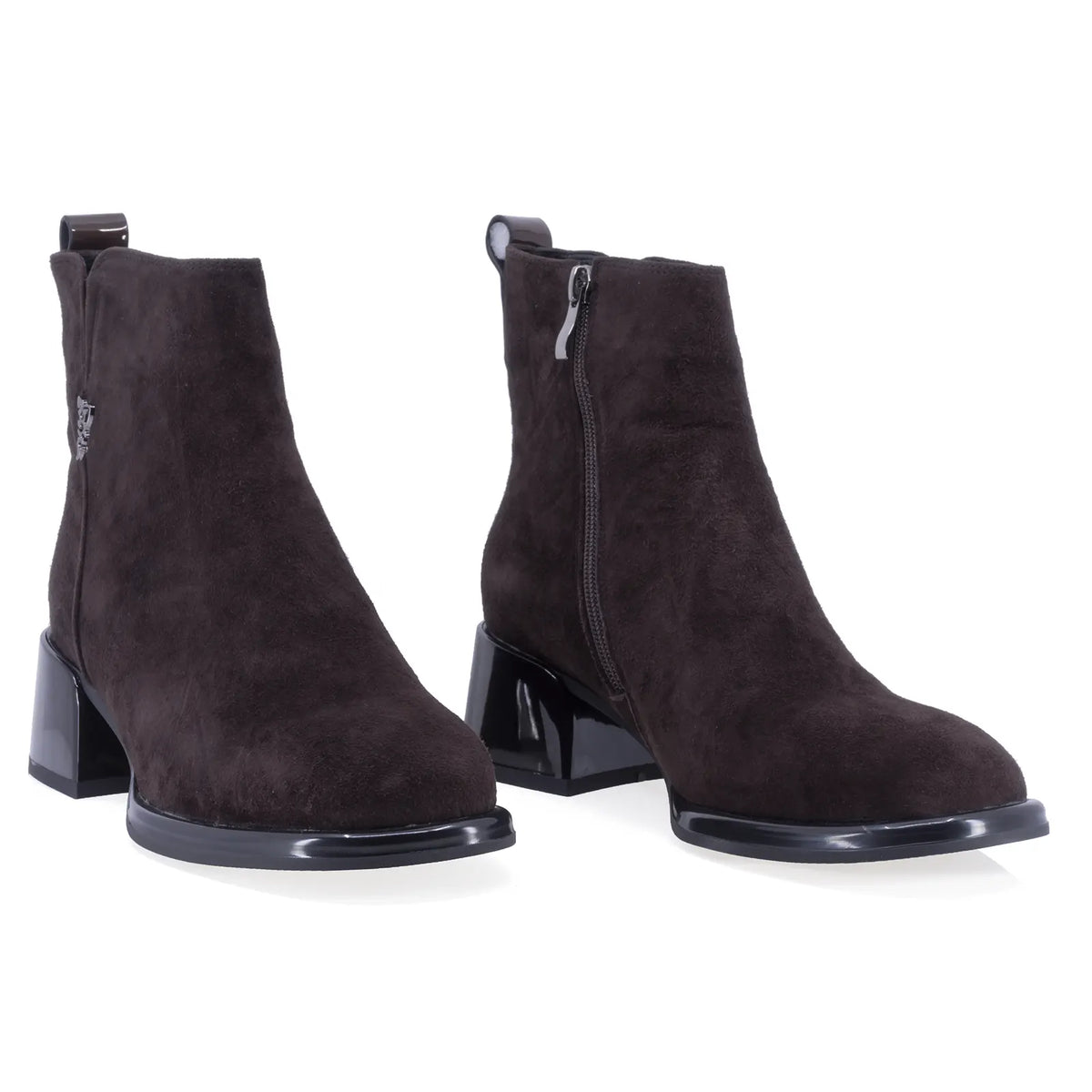 Botine dama elegante Anna Viotti piele intoarsa D106-25102-F3102DK maro