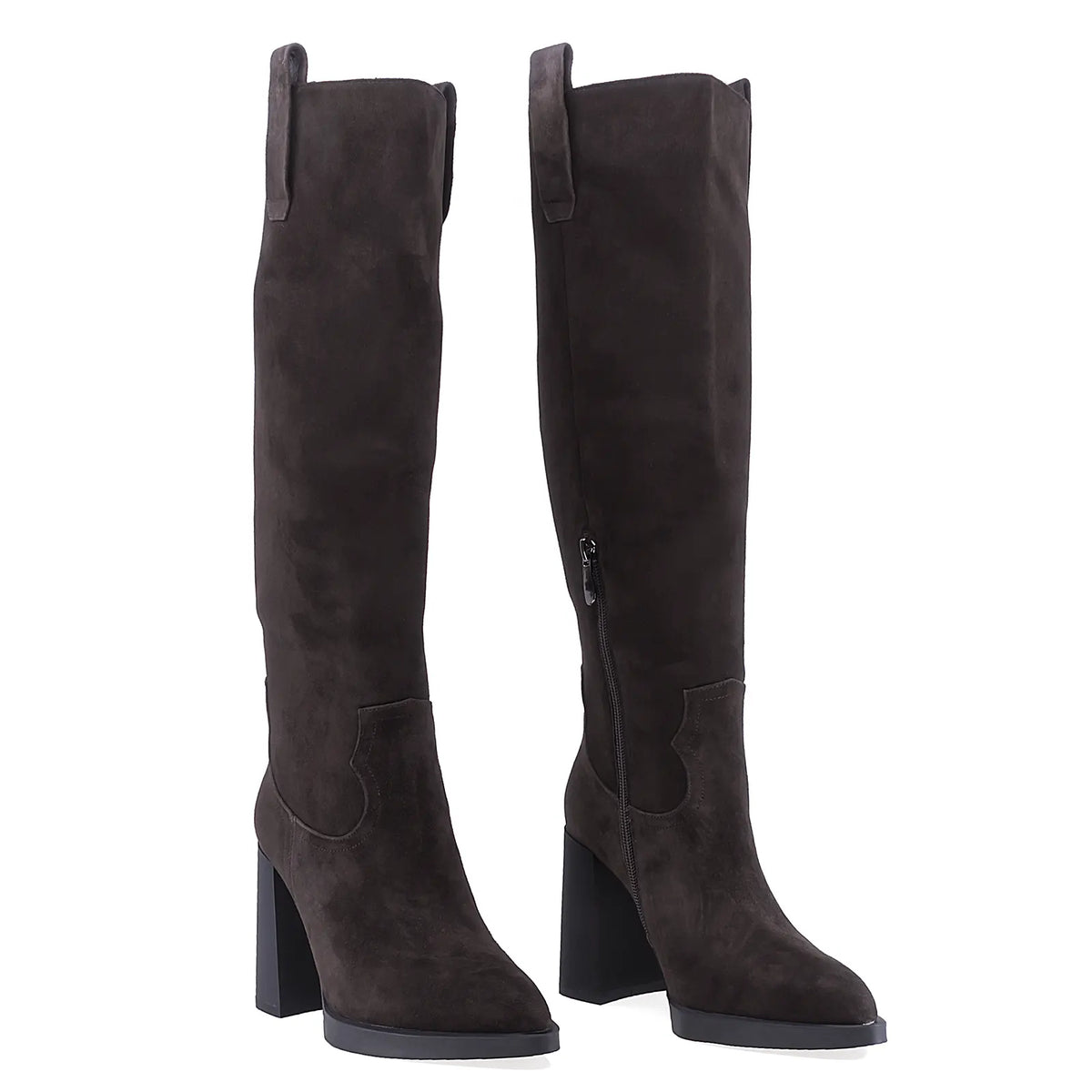 Cizme dama elegante Anna Viotti piele intoarsa D122-P113-236 maro