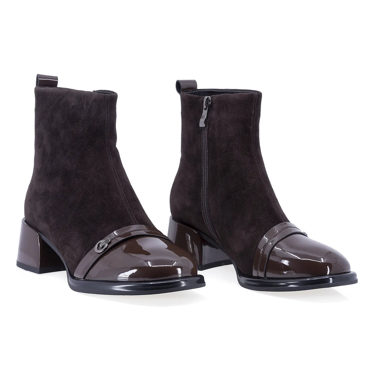 Botine dama elegante Anna Viotti piele intoarsa D106-25526-F3271DK maro