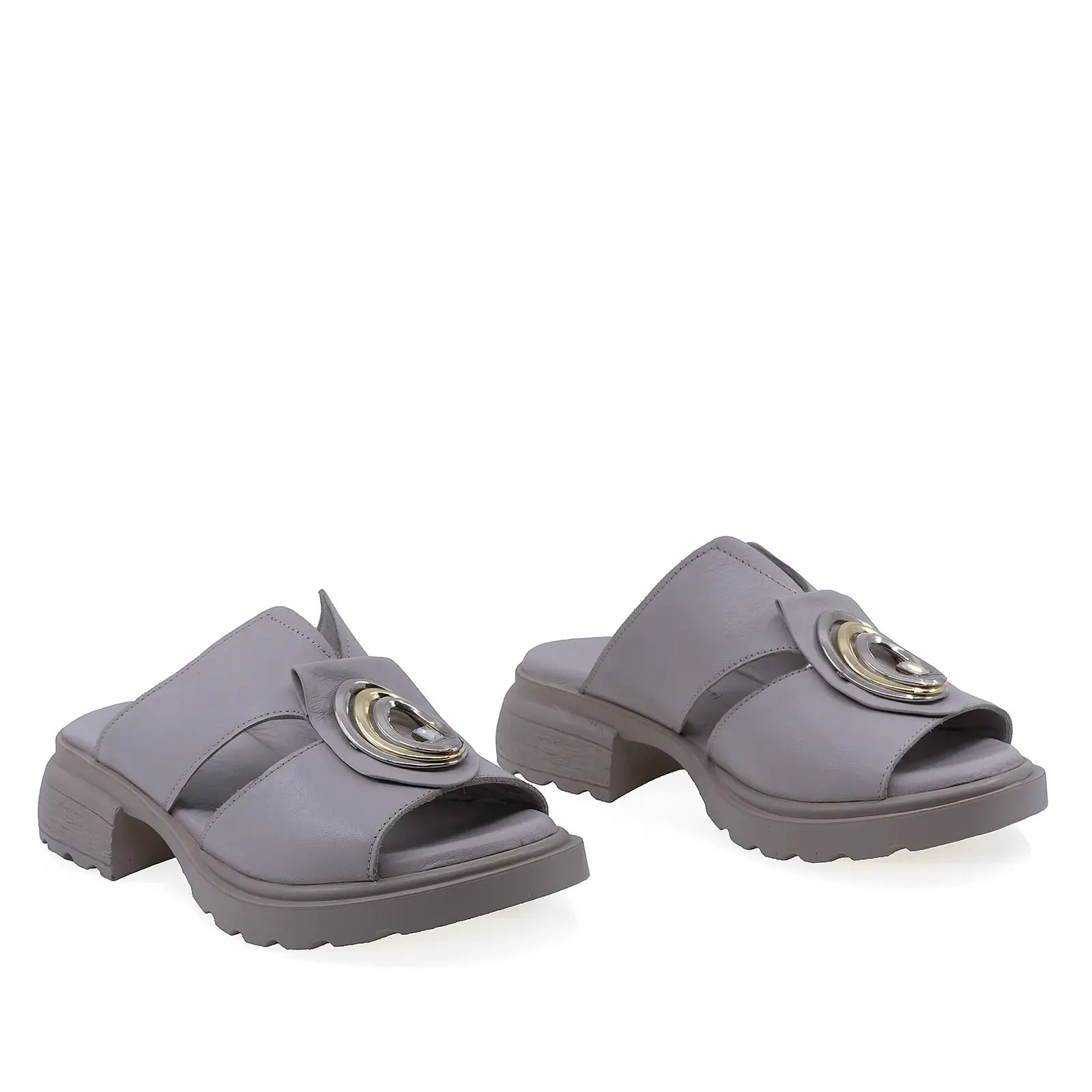 Papuci dama casual Anna Viotti piele naturala D22-S637 gri