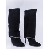 Cizme dama elegante Anna Viotti piele intoarsa D123-M1917Y-X166R-1 negre