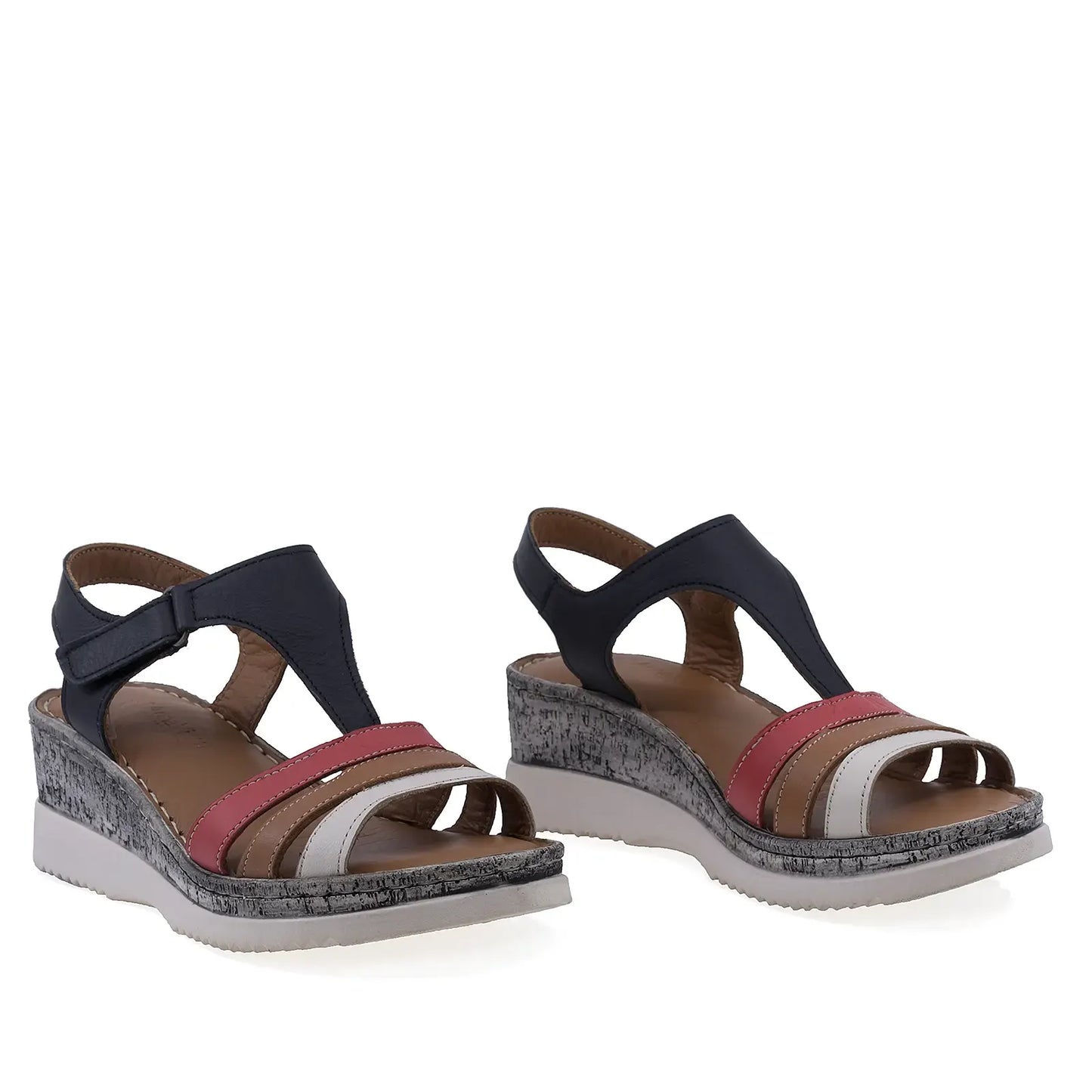 Sandale dama casual Anna Viotti piele naturala D72-707 bleumarin/rosu/coniac