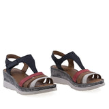Sandale dama casual Anna Viotti piele naturala D72-707 bleumarin/rosu/coniac
