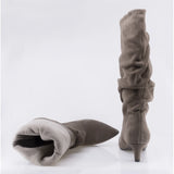 Cizme dama elegante Anna Viotti piele intoarsa D115-X20257-09R kaki