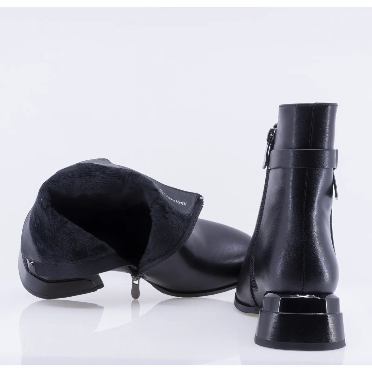 Botine dama elegante Anna Viotti piele naturala D122-W52-6H133-4 negre