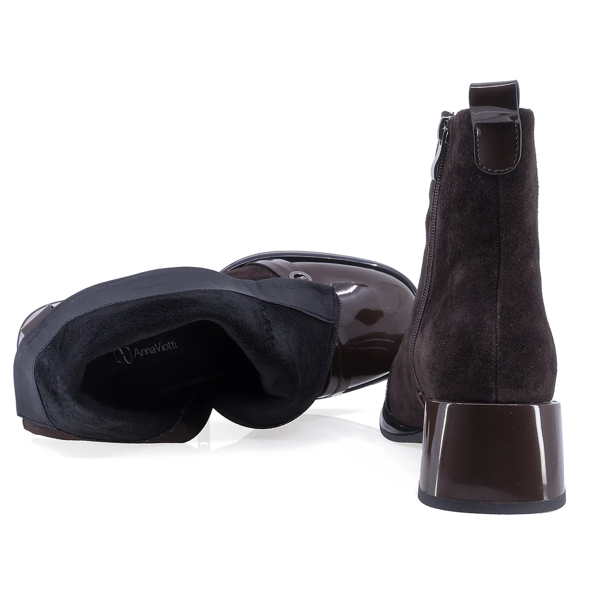 Botine dama elegante Anna Viotti piele intoarsa D106-25526-F3271DK maro
