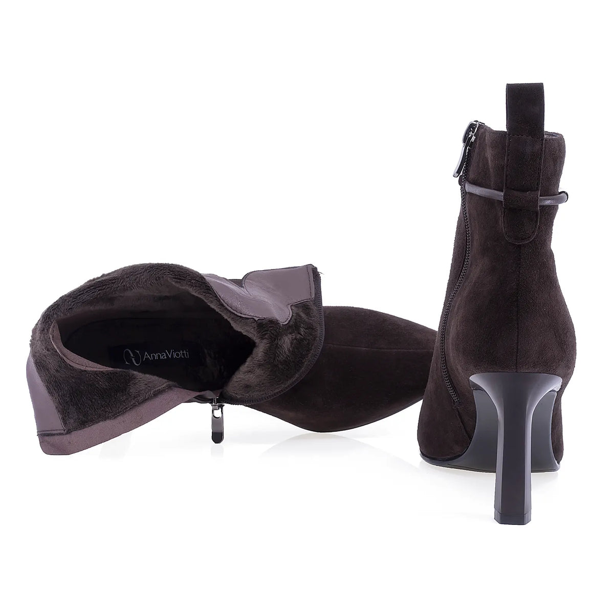 Botine dama elegante Anna Viotti piele intoarsa D106-7Y77-RH2245P-HSB-DK maro