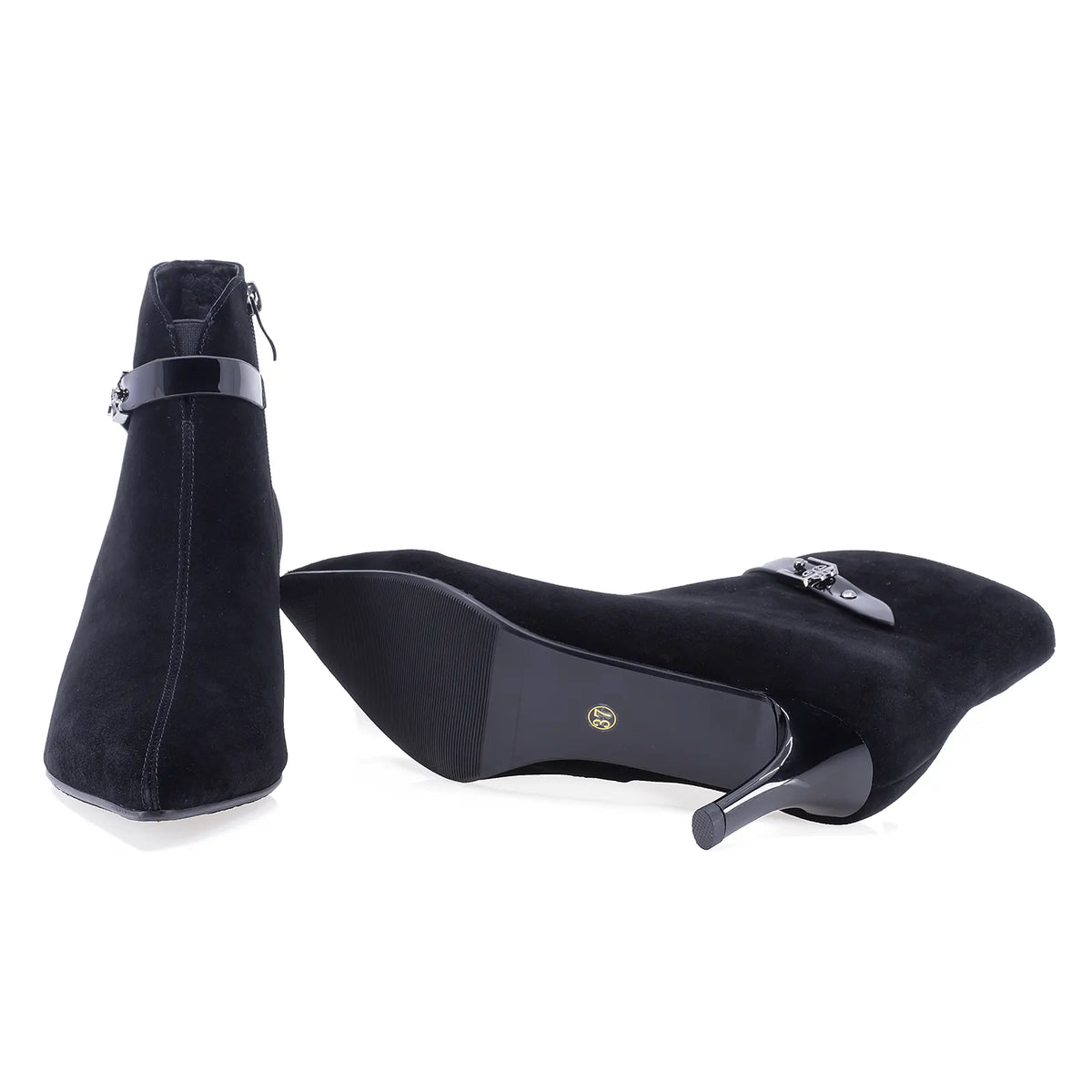 Botine dama elegante Anna Viotti piele intoarsa D106-25521-F3361 negre