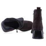 Botine dama elegante Anna Viotti piele intoarsa D106-25102-F3102DK maro