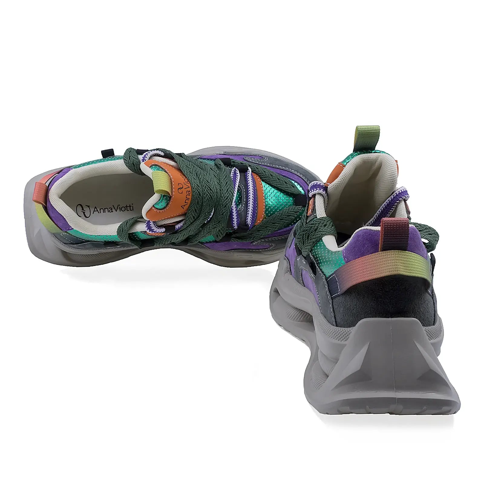 Pantofi dama sport Anna Viotti piele intoarsa D106-2 verde/multi