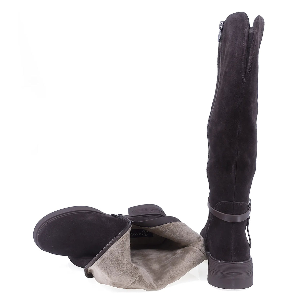 Cizme dama casual Anna Viotti piele intoarsa D125-5J205-R05B maro