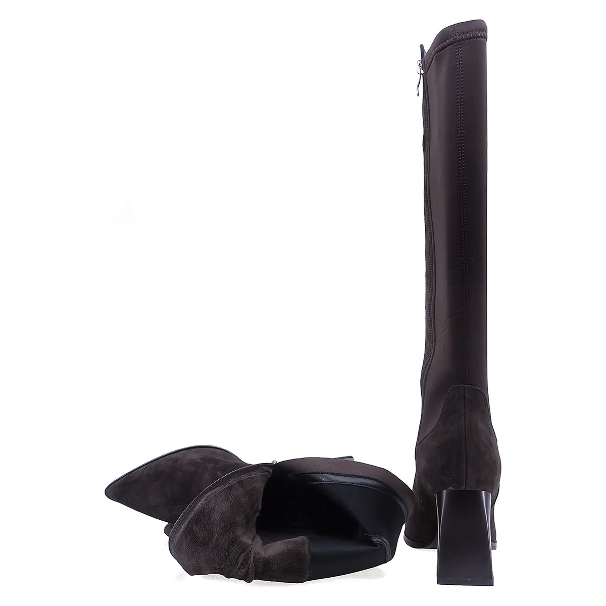 Cizme dama elegante Anna Viotti piele intoarsa D106-7B274-RS352P-SB-DK maro
