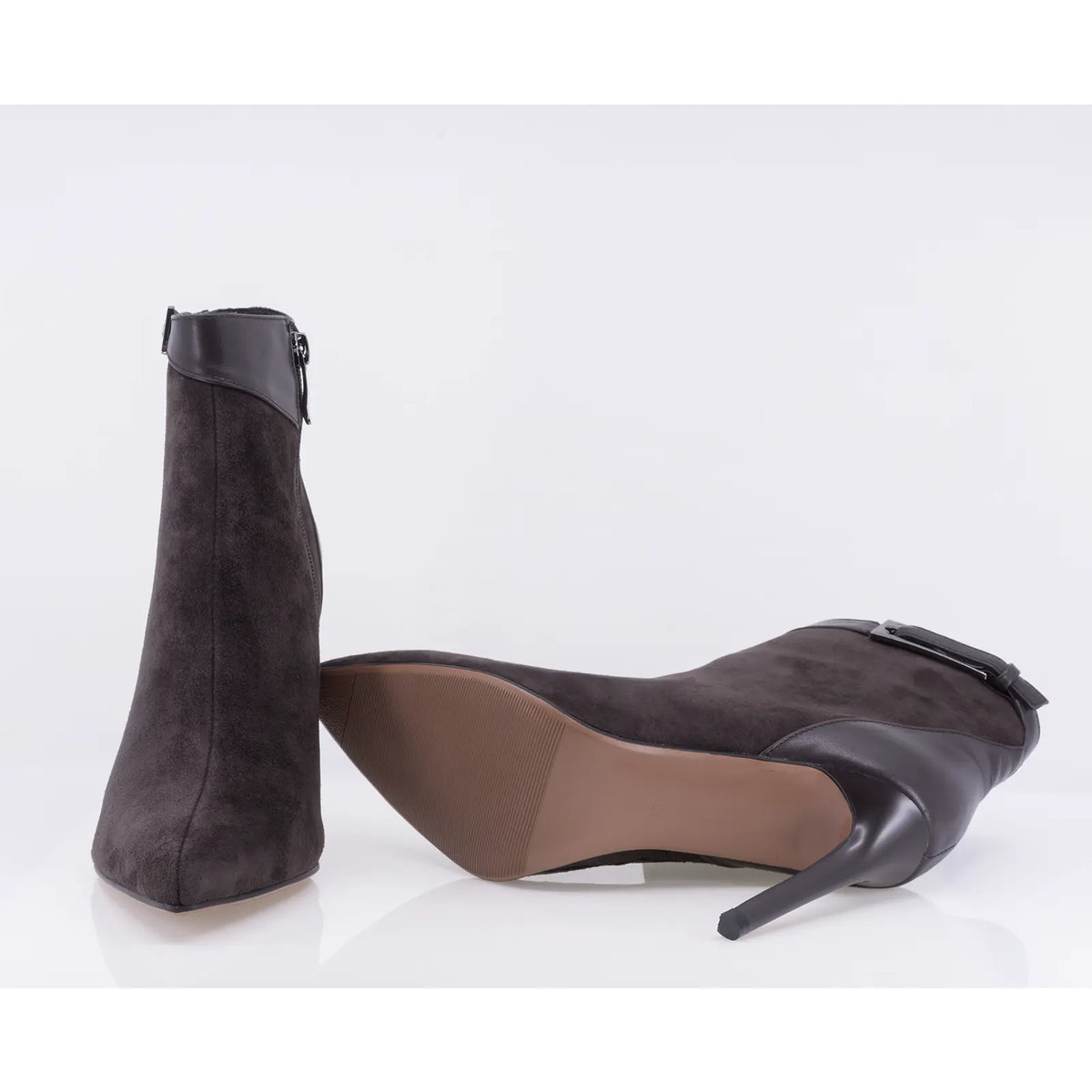 Botine dama elegante Anna Viotti piele intoarsa D122-P113-70 maro