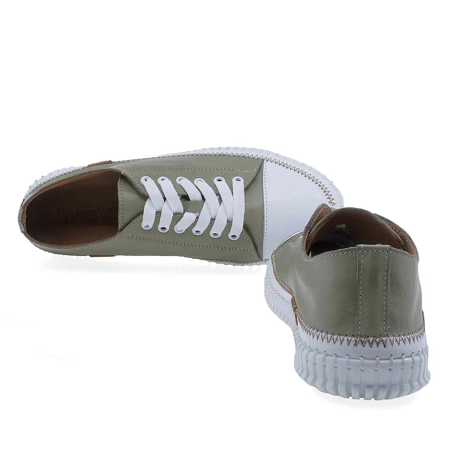 Pantofi Dama Casual Anna Viotti Piele naturala D76-409 verde/alb