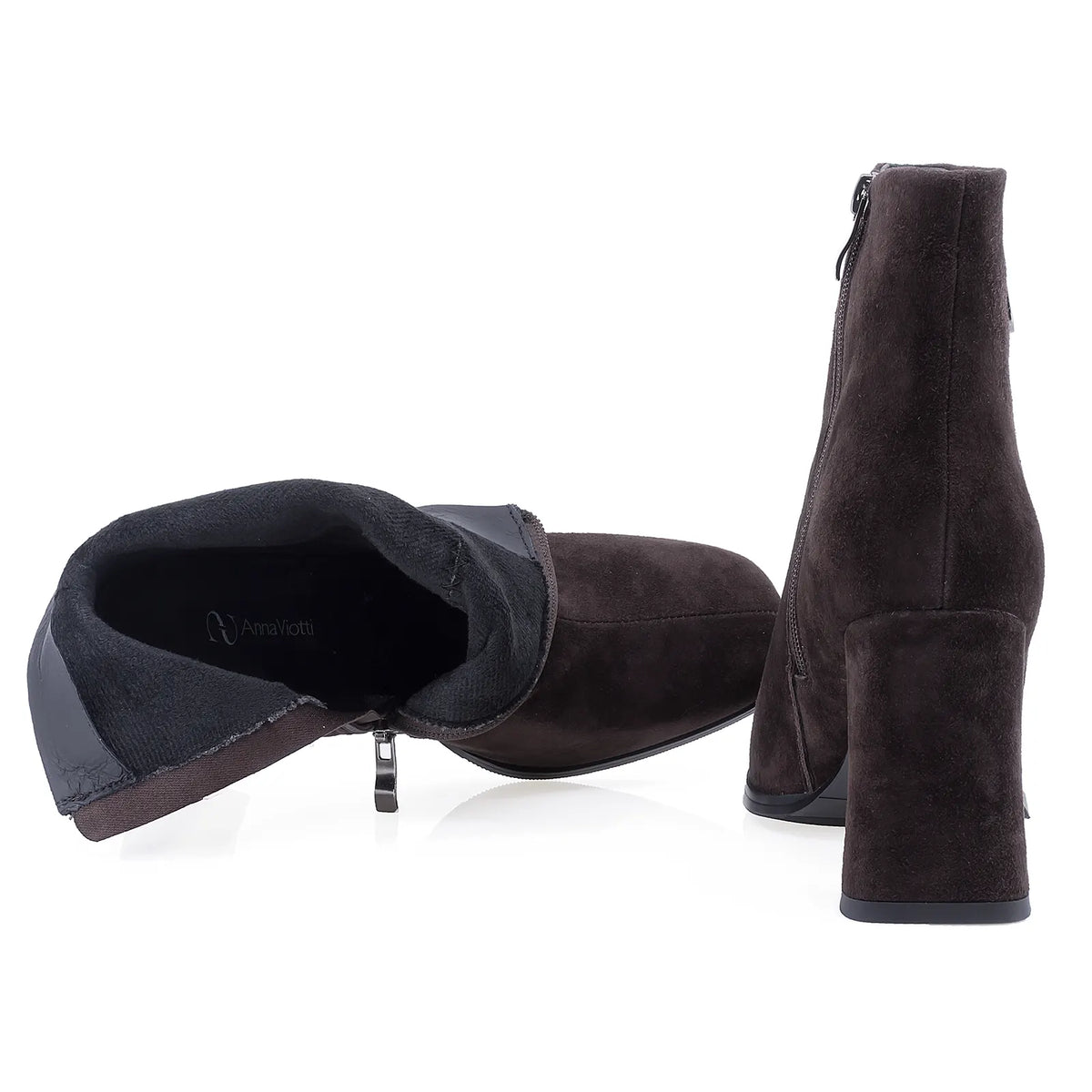Botine dama elegante Anna Viotti piele intoarsa D106-25423-F3568 maro