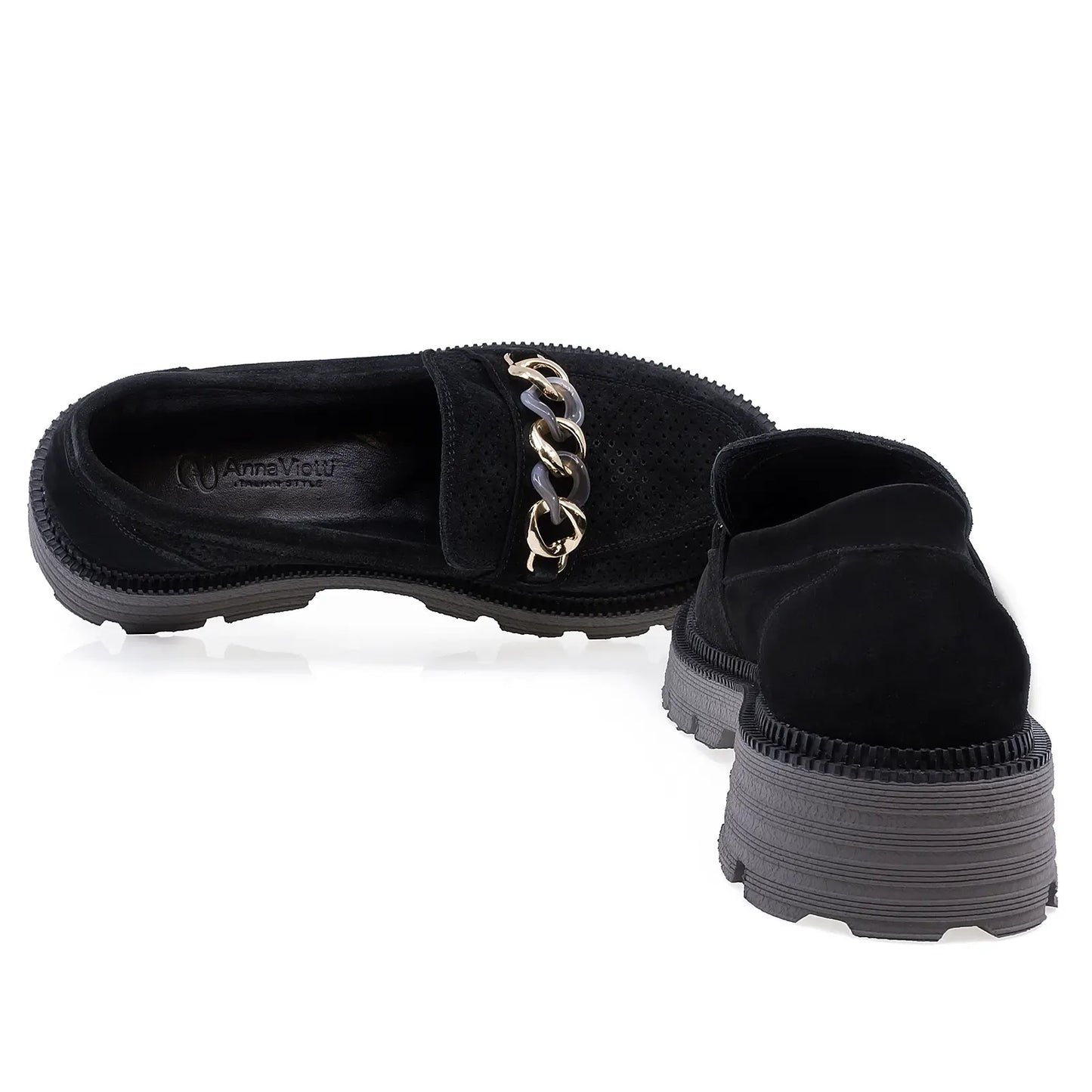 Pantofi Dama Casual Anna Viotti Piele intoarsa D12-484 negru