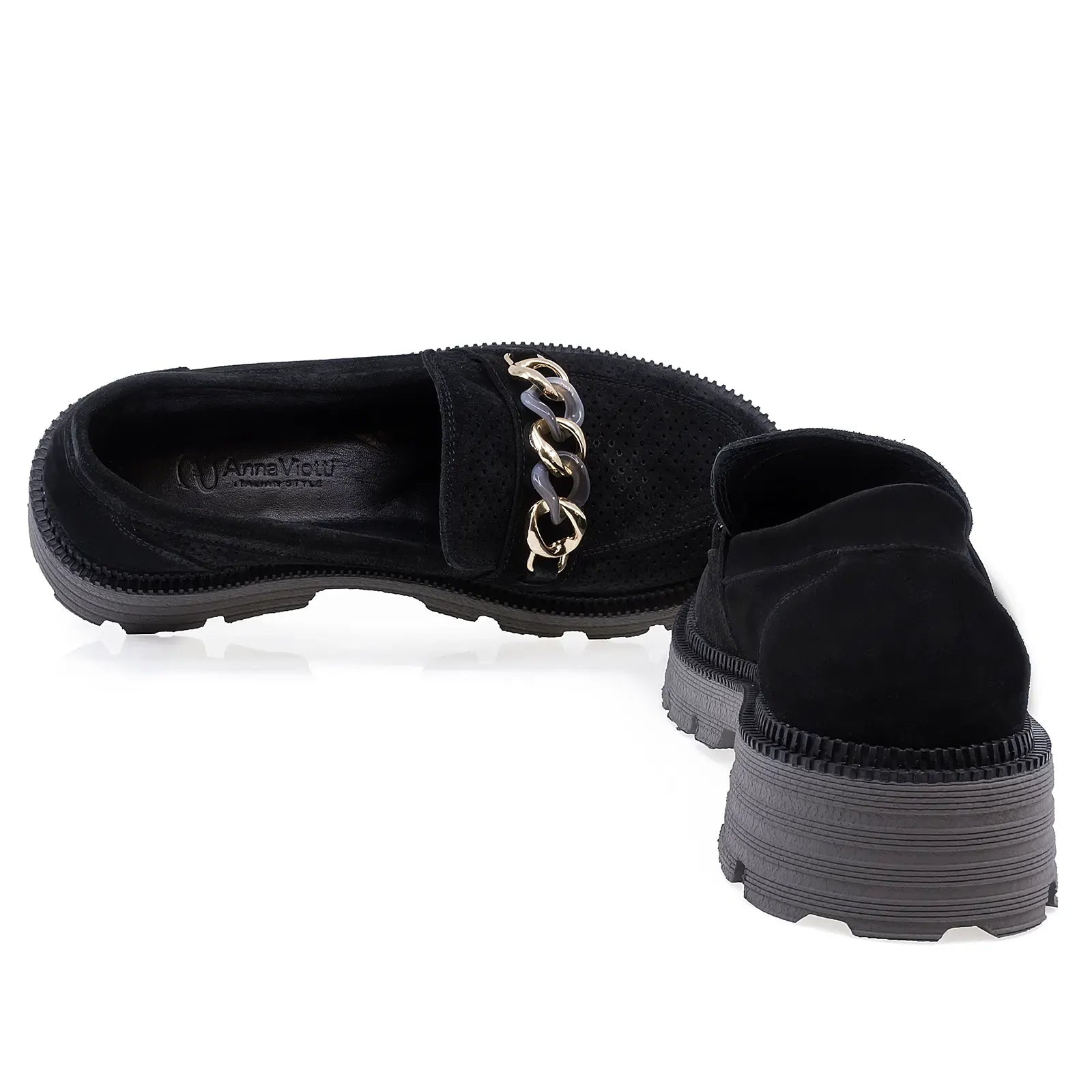 Pantofi Dama Casual Anna Viotti Piele intoarsa D12-484 negru