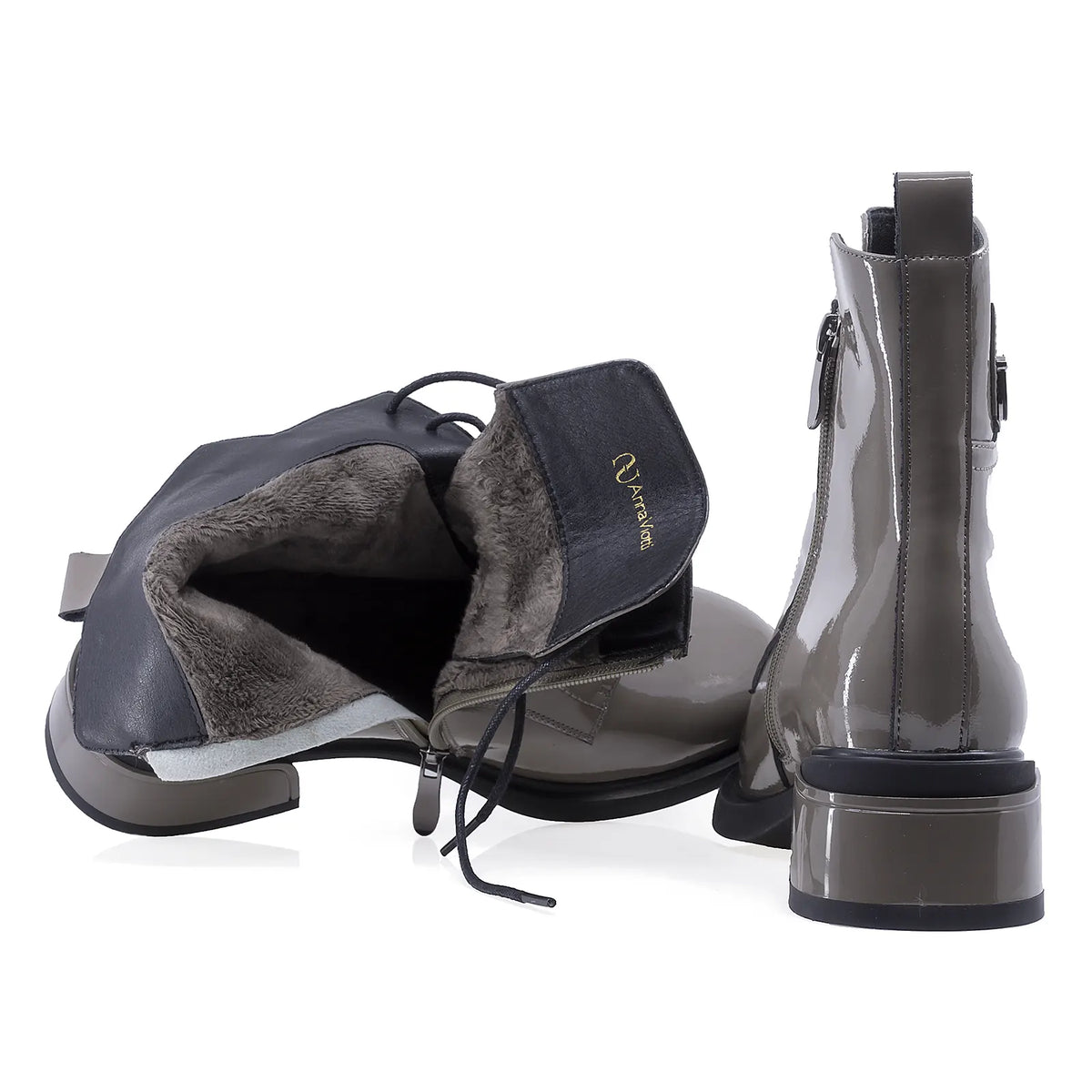 Ghete dama casual Anna Viotti piele lacuita D105-5238R-B563-NT-16 kaki