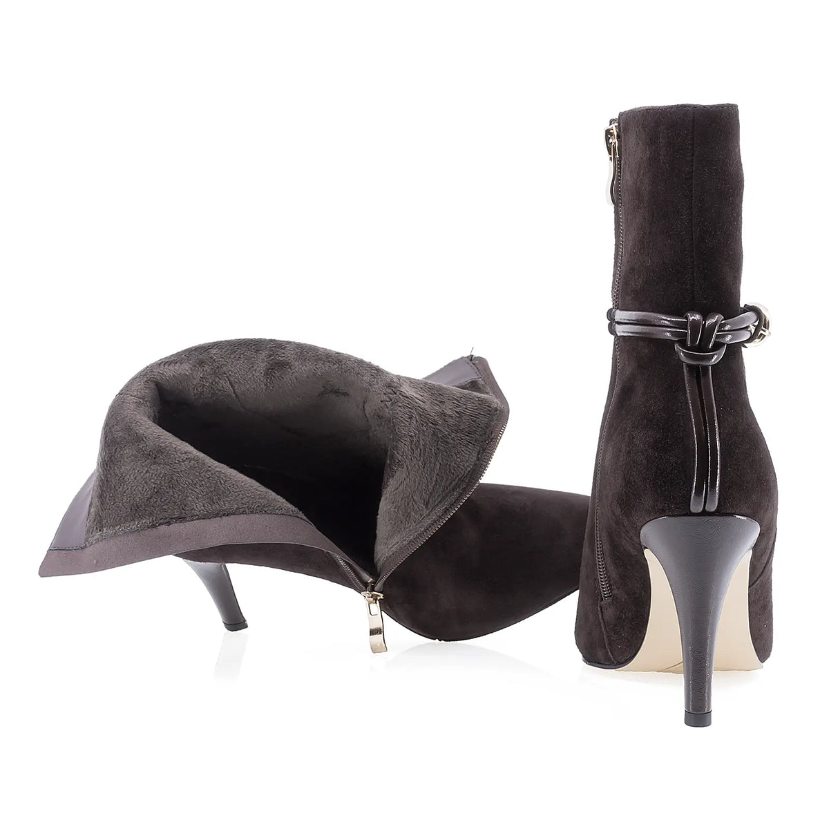 Botine dama elegante Anna Viotti piele intoarsa D106-Y10-X13DK maro