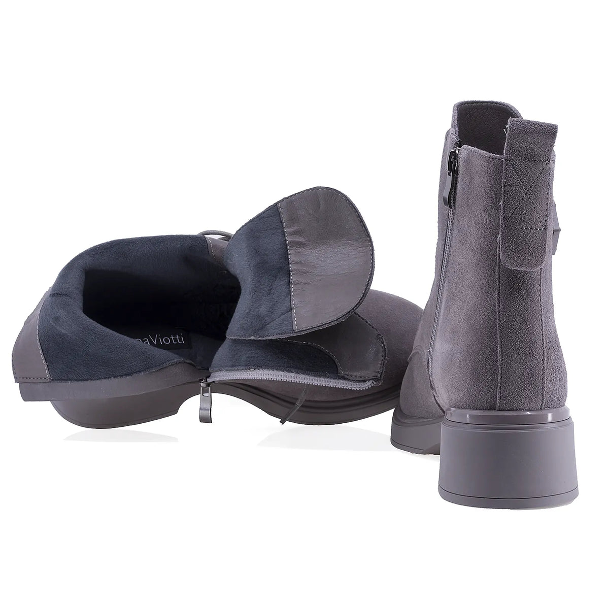 Ghete dama casual Anna Viotti piele intoarsa D106-F11312-C7702-2 gri