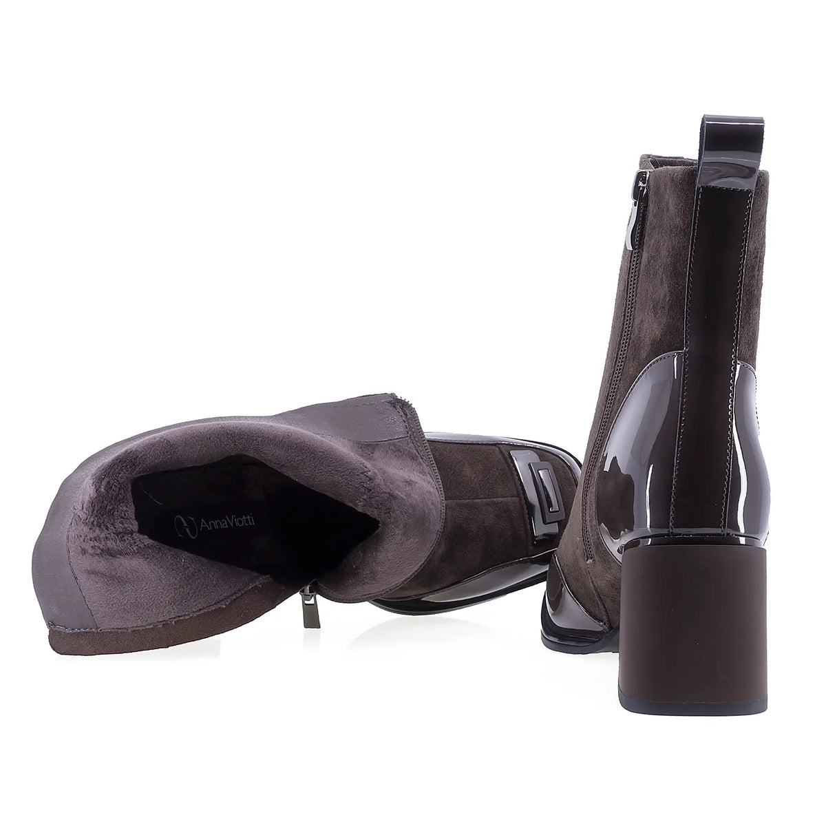 Botine dama elegante Anna Viotti piele intoarsa D106-F11879-T4837-9 maro