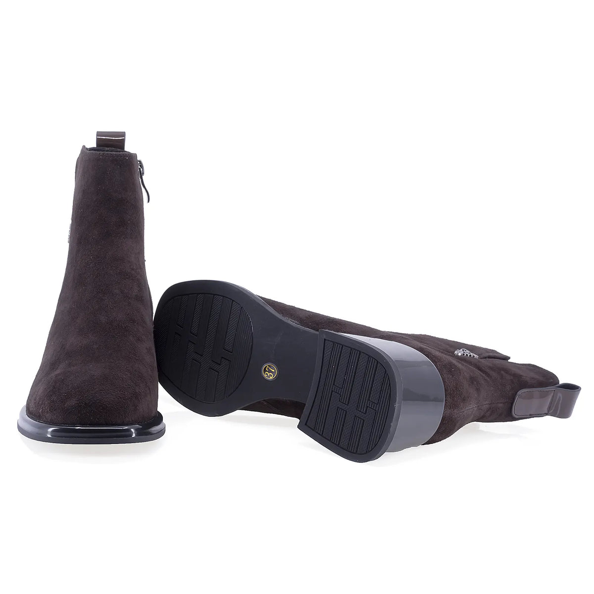 Botine dama elegante Anna Viotti piele intoarsa D106-25102-F3102DK maro