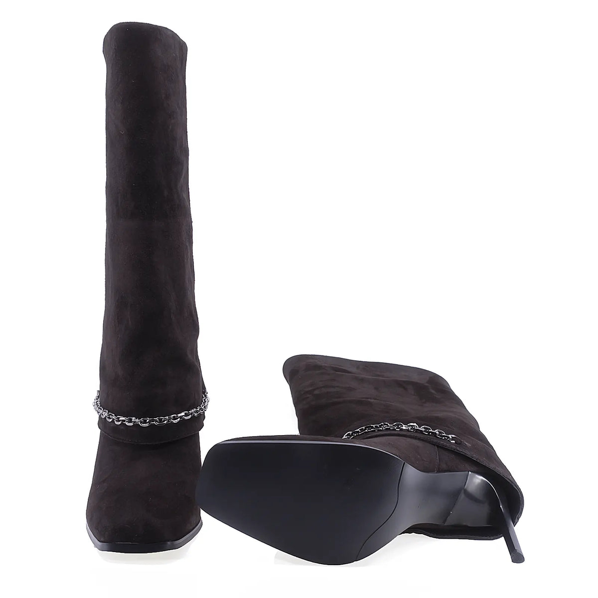 Cizme dama elegante Anna Viotti piele intoarsa D123-M1917Y-X166R-2 maro