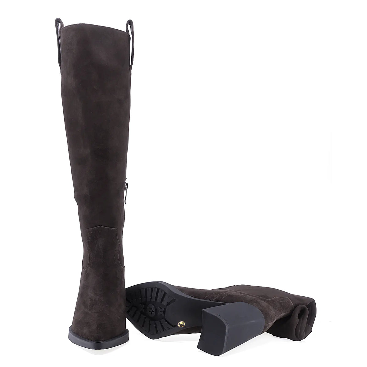 Cizme dama elegante Anna Viotti piele intoarsa D122-P113-236 maro
