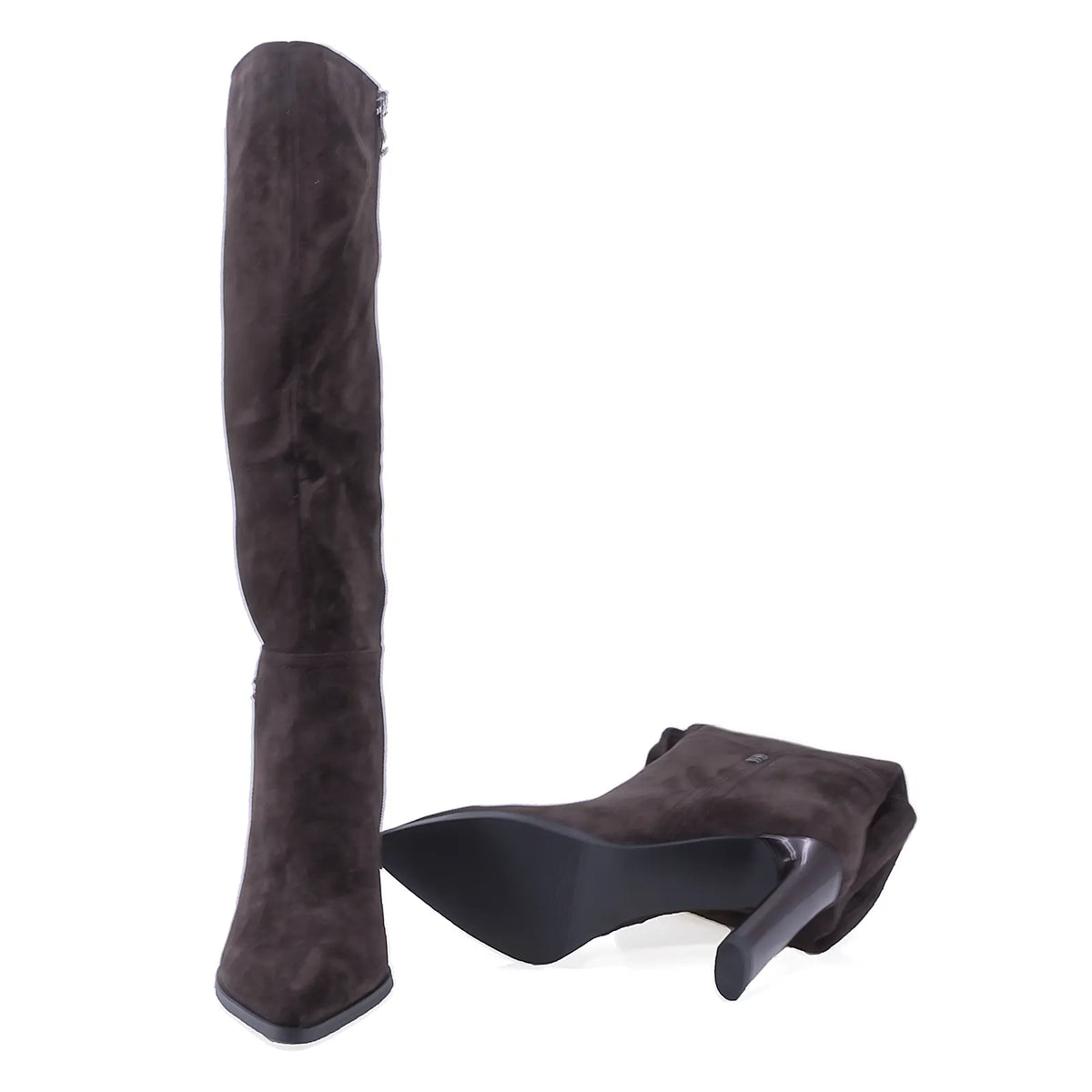 Cizme dama elegante Anna Viotti piele intoarsa D106-X0G707-RH2255P-HSB-DK maro