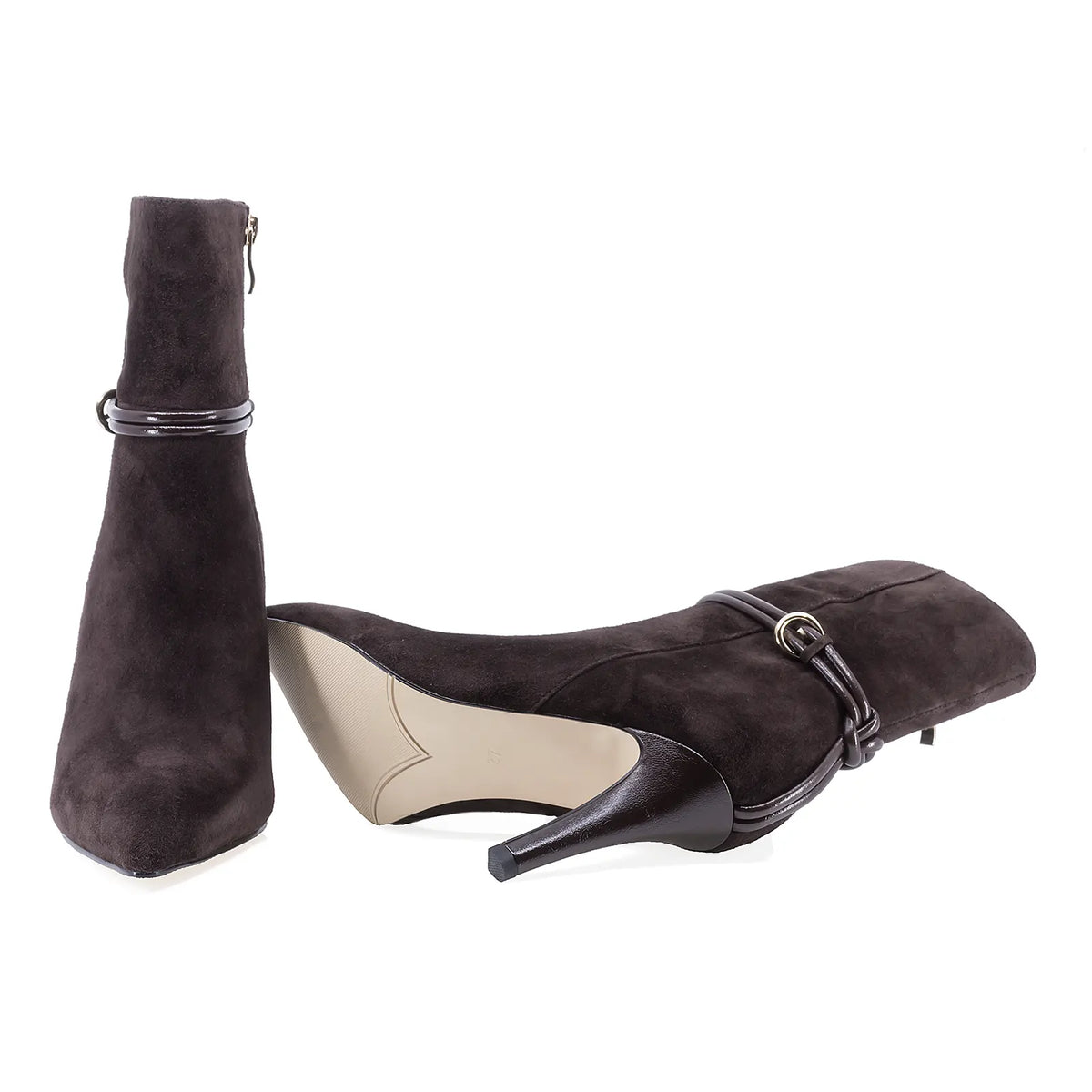 Botine dama elegante Anna Viotti piele intoarsa D106-Y10-X13DK maro