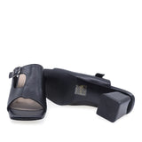 Papuci damă eleganți negri Anna Viotti, vedere de sus cu toc pătrat și bretea reglabilă