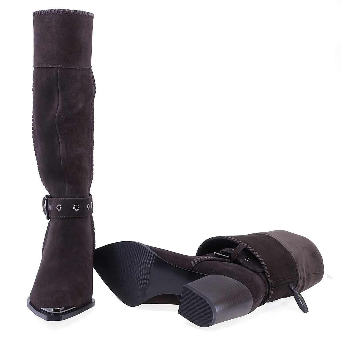Cizme dama casual Anna Viotti piele intoarsa D106-K0B417-RZ5860P-DK maro