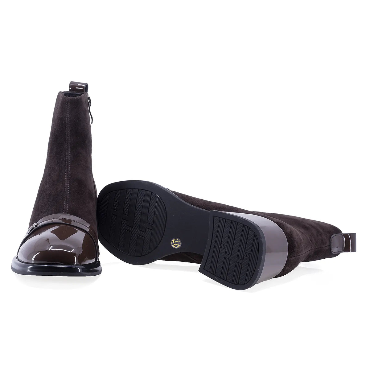 Botine dama elegante Anna Viotti piele intoarsa D106-25526-F3271DK maro