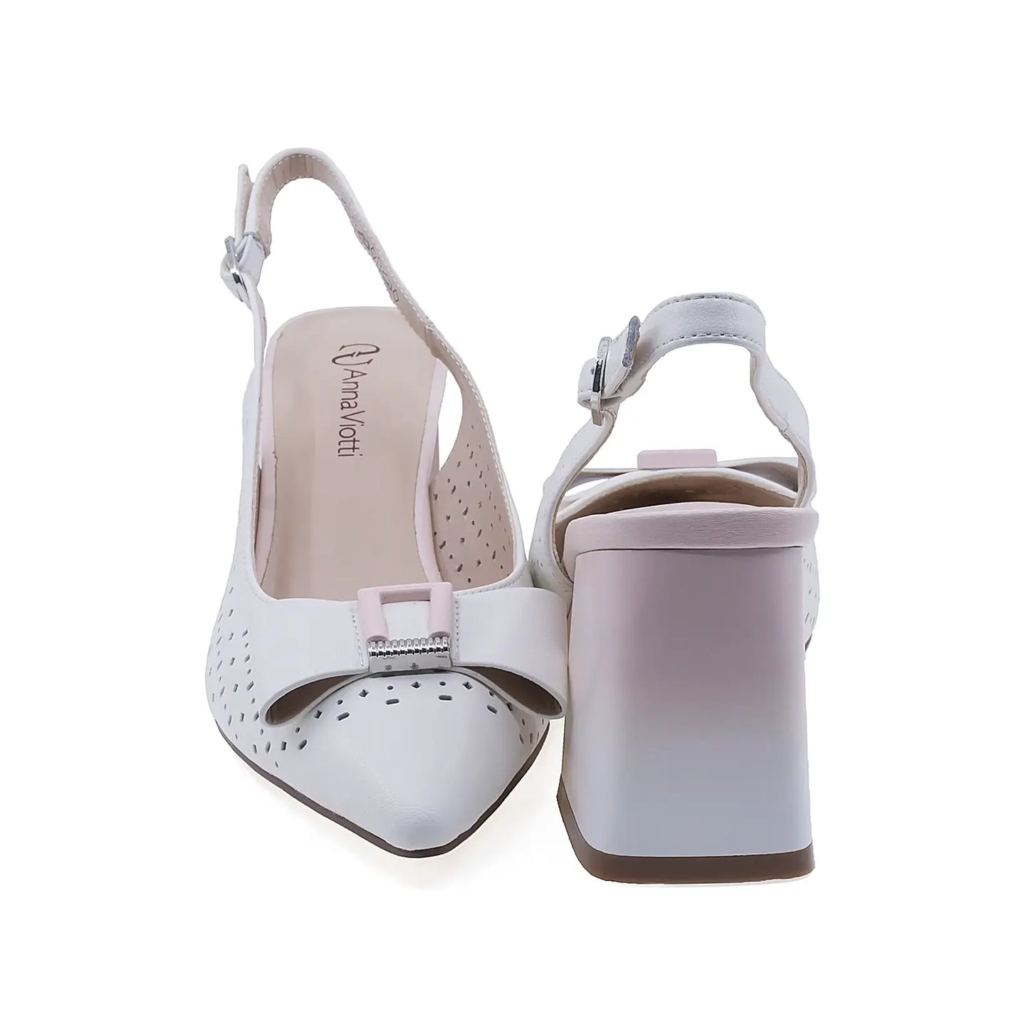 Pantofi damă eleganți Anna Viotti din piele naturală albă, model D106-QH3A234-GW1066V-J, vedere spate
