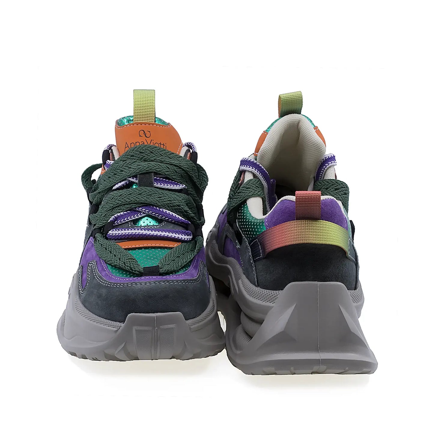 Pantofi dama sport Anna Viotti piele intoarsa D106-2 verde/multi