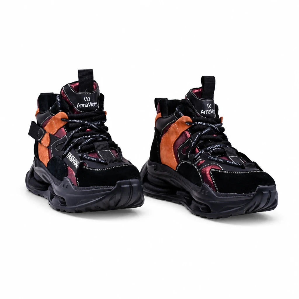 Pantofi dama sport Anna Viotti piele intoarsa D106-D106-1 negri