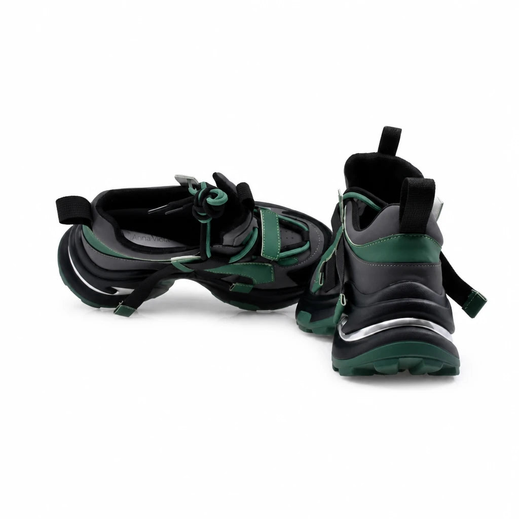 Pantofi dama sport Anna Viotti piele intoarsa D106-YM117-2 gri/verde/negru