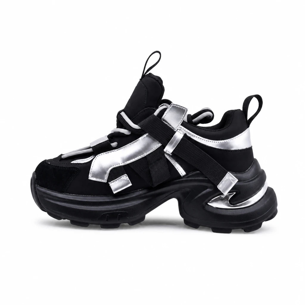 Pantofi dama sport Anna Viotti piele intoarsa D106-YM117-1 negru/argintiu