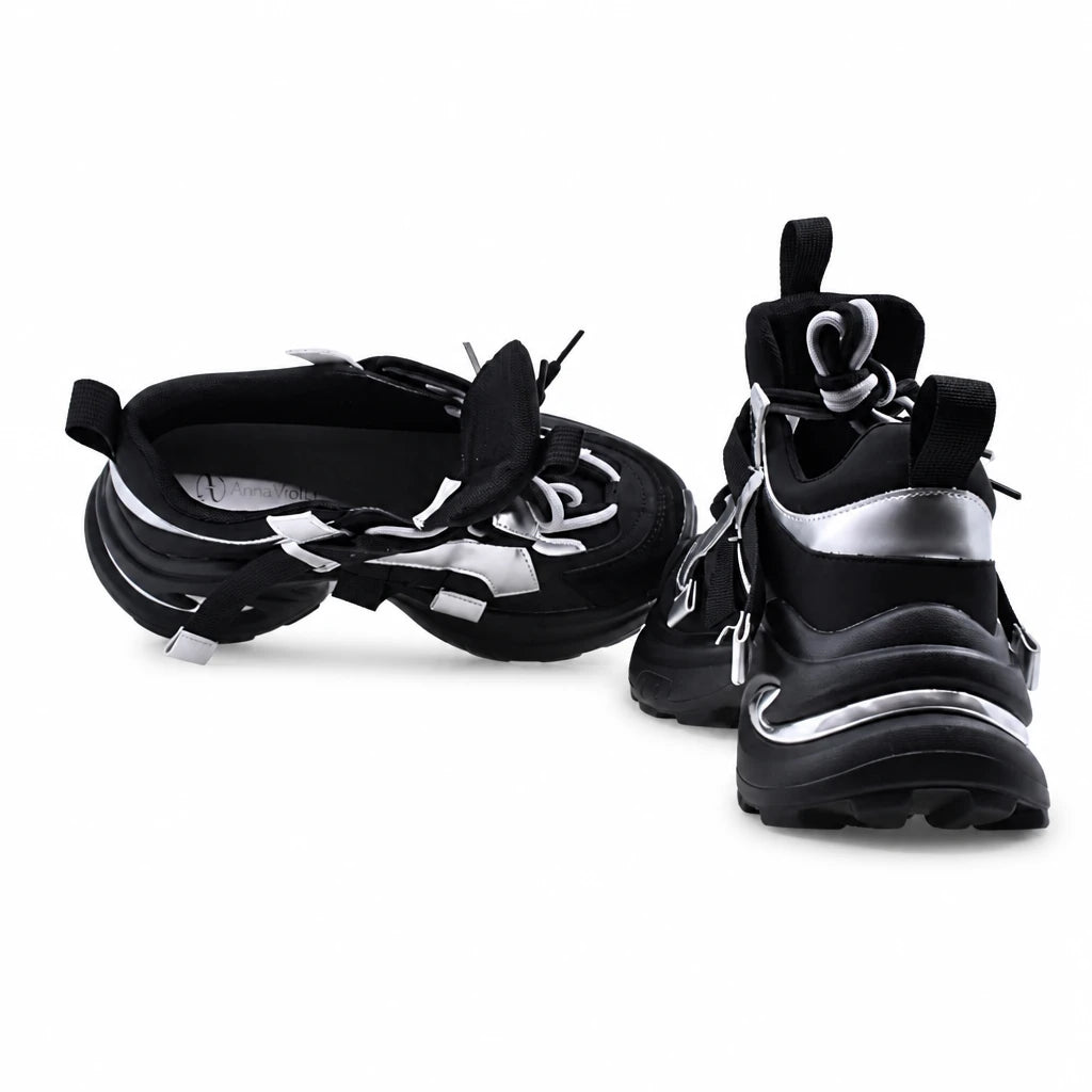 Pantofi dama sport Anna Viotti piele intoarsa D106-YM117-1 negru/argintiu