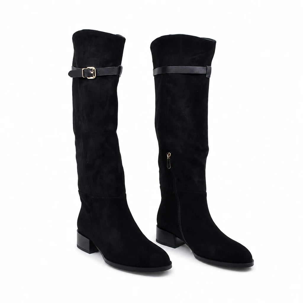 Cizme Dama Casual Anna Viotti Piele Intoarsa D122-P115-735 negre
