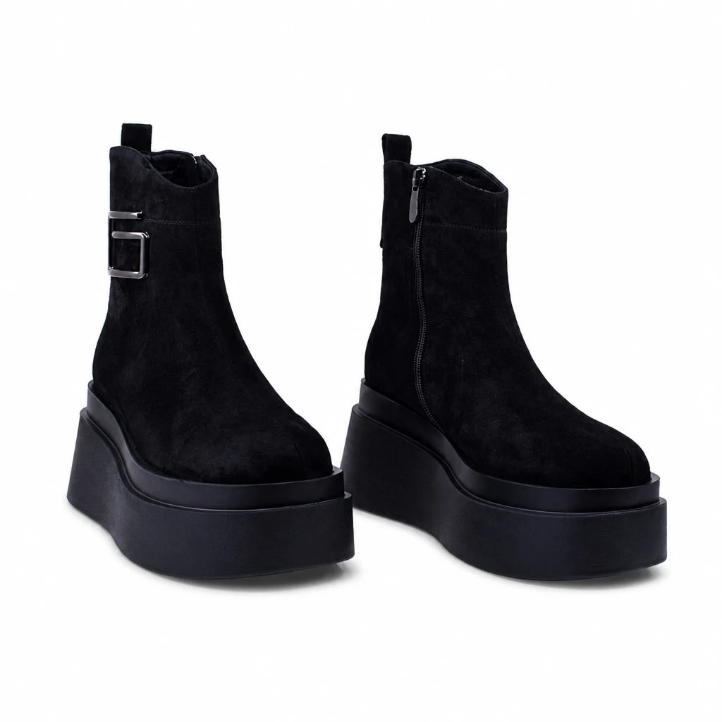 Ghete Dama Casual Anna Viotti Piele Nabuc D122-P115-292 negre