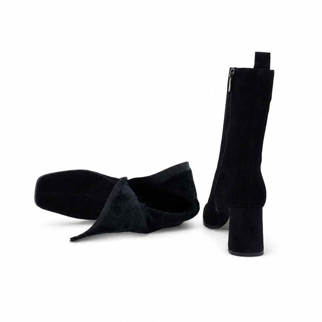 Cizme dama elegante Anna Viotti piele intoarsa D122-P115-730 negre