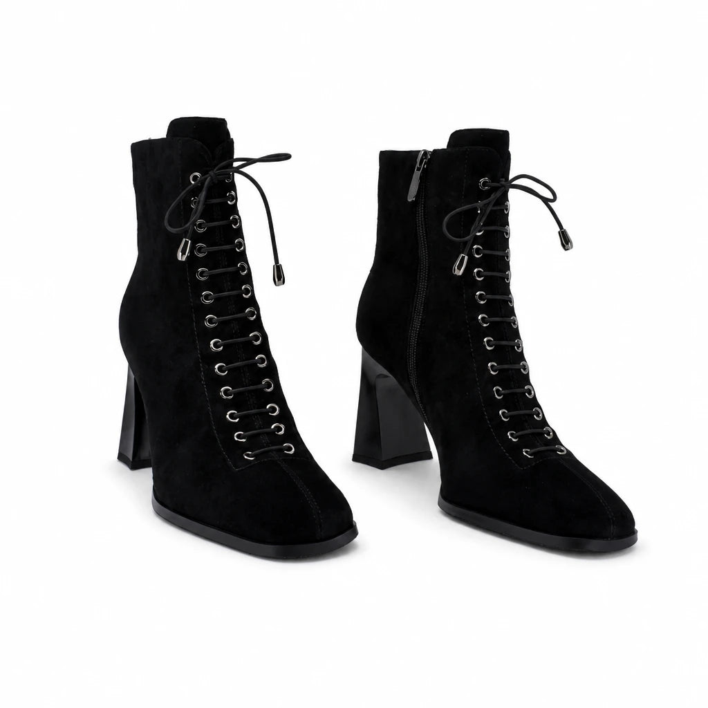 Ghete dama elegante Anna Viotti piele intoarsa D122-W81-6H214-2 negre
